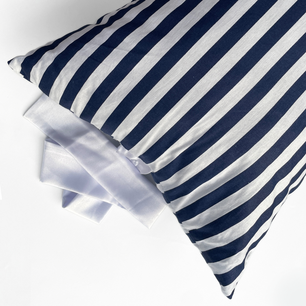 little earth tribe navy&white stripes pregnancy & feeding pillow with white ribbon